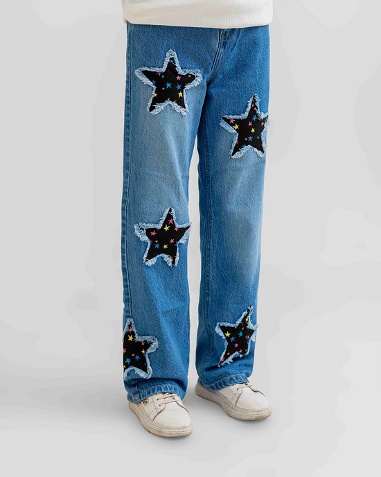 Star Cut Wide Leg Denim Girls Jeans