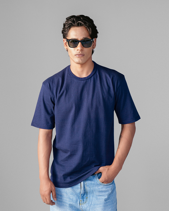 Afsana Blue Oversized Embossed T-Shirt