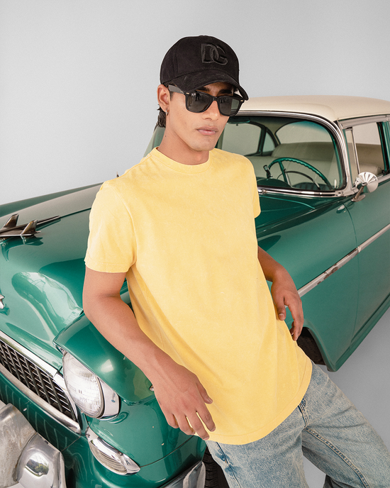 Peach Yellow Regular Fit Acid Wash Tee Unisex