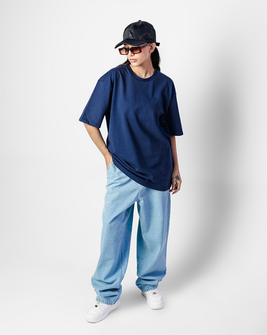 Afsana Blue Oversized Embossed T-Shirt Women