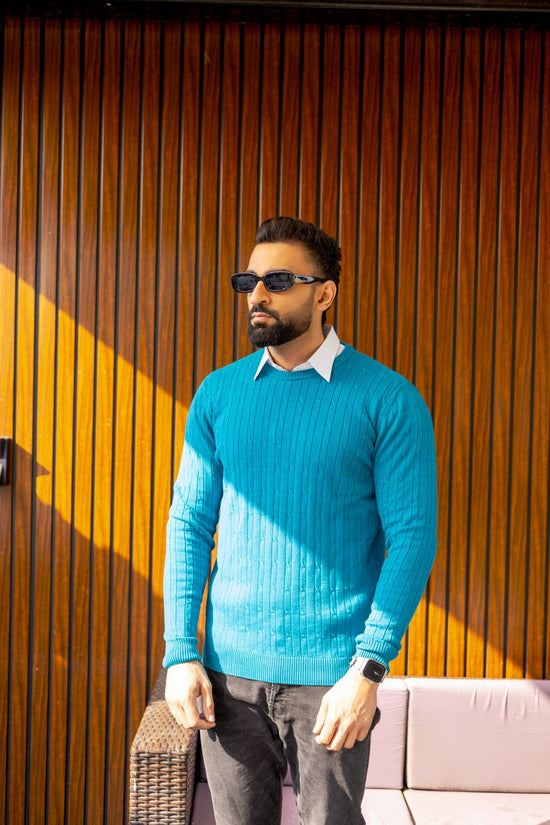 VOGUE CREWNECK PULLOVER SWEATER LONG SLEEVE CERULEAN -UNISEX