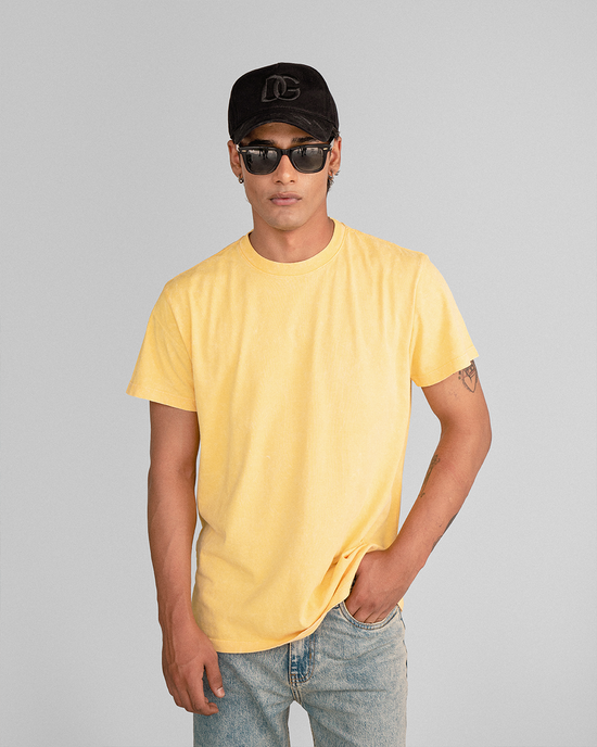 Peach Yellow Regular Fit Acid Wash Tee Unisex
