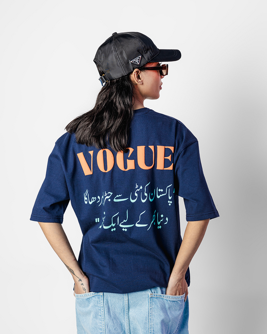 Afsana Blue Oversized Embossed T-Shirt Women