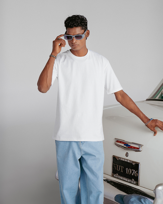 Afsana White Oversized Embossed T-Shirt