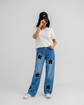 Star Cut Girls Wide Leg Denim Jeans