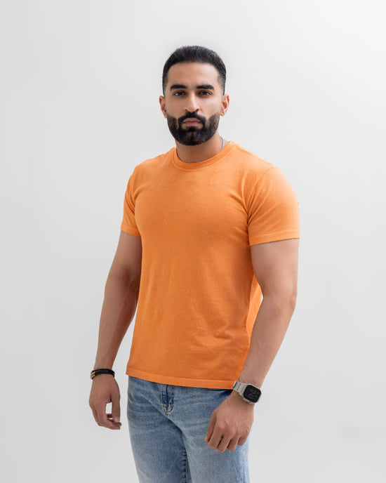Brownish Orange Regular Fit Acid Wash Tee Unisex