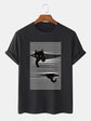 Cat Print T-Shirt Black - Unisex