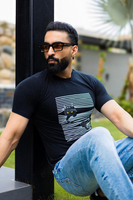 Cat Print T-Shirt Black - Unisex