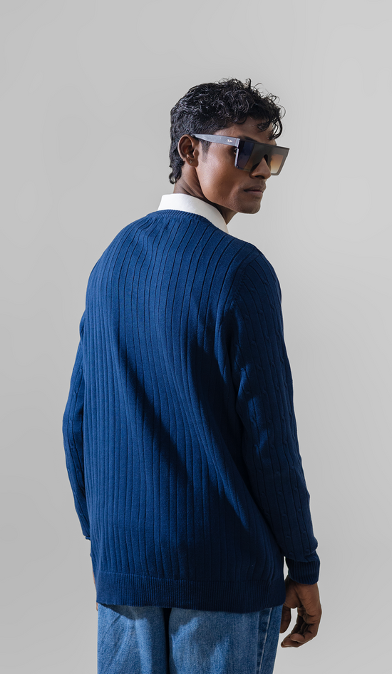 VOGUE CREWNECK PULLOVER SWEATER LONG SLEEVE NAVY BLUE UNISEX