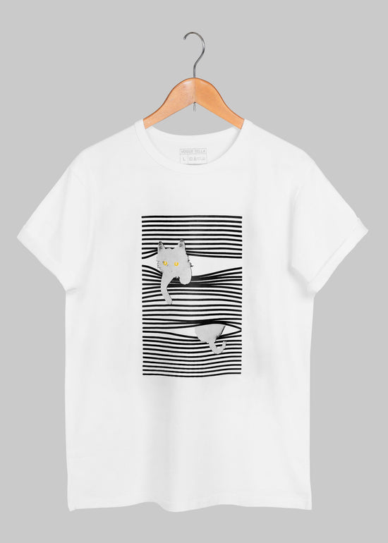 Cat Print T-Shirt White - Unisex