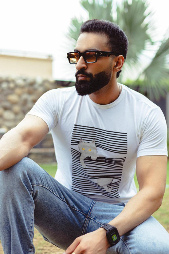 Cat Print T-Shirt White - Unisex