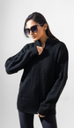 VOGUETELLA Executive Class Unisex Zipper Cable Knit Sweater Black