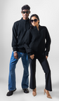 VOGUETELLA Executive Class Unisex Zipper Cable Knit Sweater Black