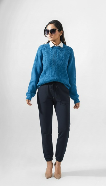 VOGUE CREWNECK PULLOVER SWEATER LONG SLEEVE CERULEAN -UNISEX